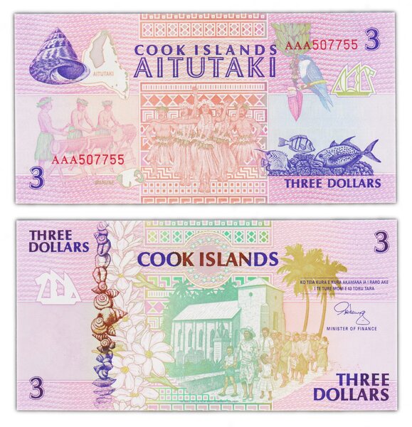 Billet de collection 3 dollars 1992 iles cook - neuf - p7