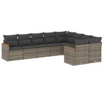 vidaXL Salon de jardin 9 Pièces avec coussins gris résine tressée
