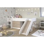 Lit toboggan enfant - Décor Blanc et chêne Jackson - Sommier inclus - 90 x 200 cm