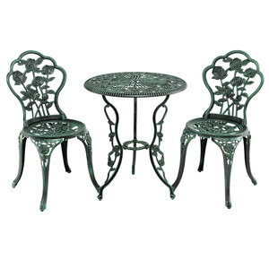 Lot de 2 chaises et table ronde 60 x 69 cm avec trou de parasol ambiance cosy en aluminium vert 20_0013421