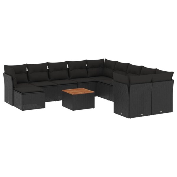 vidaXL Salon de jardin 12 Pièces avec coussins noir résine tressée