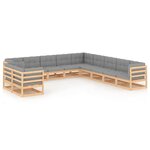 vidaXL Salon de jardin 11 Pièces avec coussins Bois de pin massif