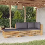 vidaXL Salon de jardin 3 Pièces avec coussins Bois de teck solide