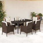 vidaXL Ensemble à manger de jardin et coussins 7 Pièces marron rotin