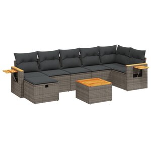 vidaXL Salon de jardin 8 Pièces avec coussins gris résine tressée