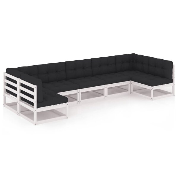 vidaXL Salon de jardin 7 Pièces avec coussins blanc bois de pin massif