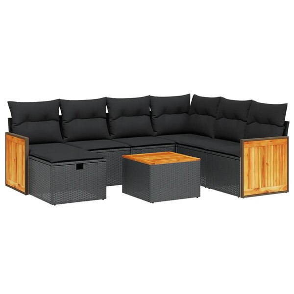 vidaXL Salon de jardin 8 Pièces avec coussins noir résine tressée