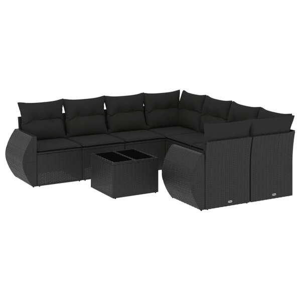 vidaXL Salon de jardin 9 Pièces avec coussins noir résine tressée