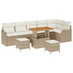 vidaXL Ensemble de Canapés de Jardin 9 Pièces avec Coussins en Rattan Poly Beige Acacia