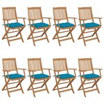 vidaXL Chaises pliables de jardin 8 Pièces avec coussins Bois d'acacia