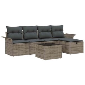 vidaXL Ensemble de canapé de jardin avec coussin 6 Pièces Gris Poly rotin