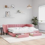 vidaXL Lit de jour avec gigogne et tiroirs rose 80x200 cm velours