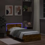 vidaXL Cadre de lit tête de lit et lumières LED chêne fumé 100x200 cm