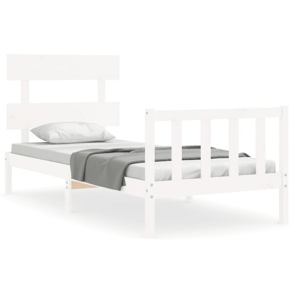 vidaXL Cadre de lit avec tête de lit blanc simple bois massif