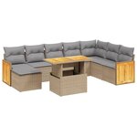 vidaXL Salon de jardin avec coussins 9 Pièces beige résine tressée