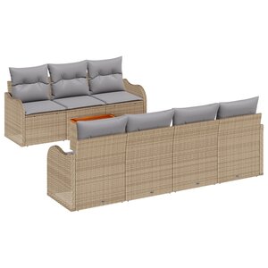 Ensemble de Canapé de Jardin 8 Pièces avec Coussins Beige en Rattan Poly Acacia