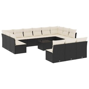vidaXL Salon de jardin avec coussins 14 Pièces noir résine tressée
