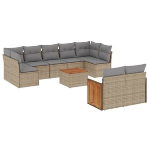 vidaXL Salon de jardin avec coussins 10 Pièces beige résine tressée
