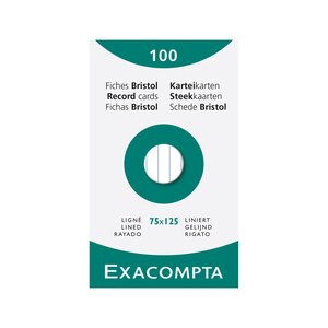 Étui De 100 Fiches - Bristol Ligné Non Perforé 75x125mm - Blanc - X 10 - Exacompta