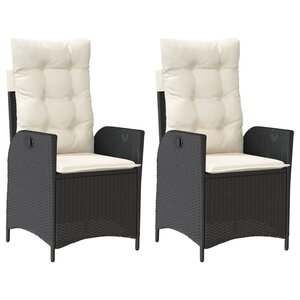 vidaXL Chaises inclinables de jardin lot de 2 et coussins noir rotin