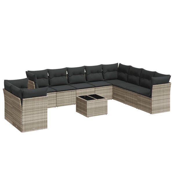 vidaXL Salon de jardin 11 Pièces avec coussins gris clair résine tressée