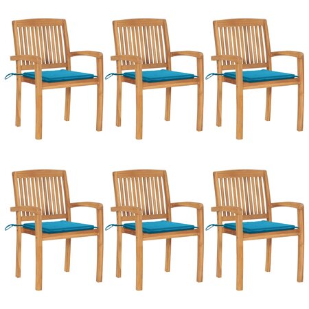 vidaXL Chaises de jardin empilables avec coussins lot de 6 Teck solide