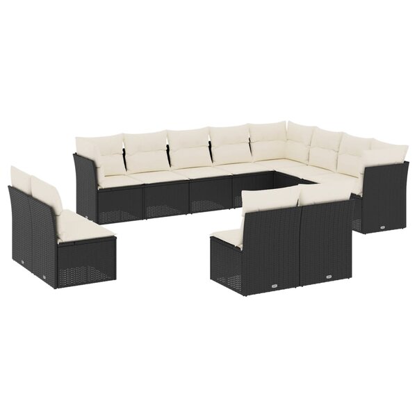 vidaXL Salon de jardin 12 Pièces avec coussins noir résine tressée