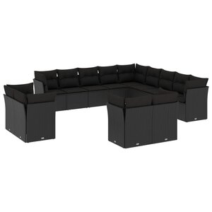 vidaXL Salon de jardin avec coussins 13 Pièces noir résine tressée