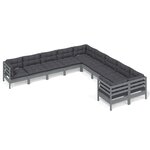 vidaXL Salon de jardin 10 Pièces avec coussins gris bois de pin