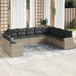vidaXL Salon de jardin avec coussins 10 Pièces gris clair résine tressée