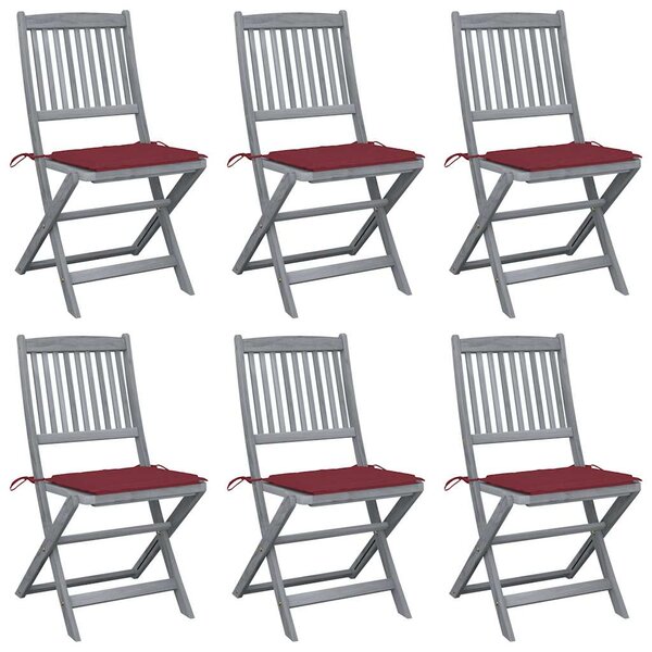 vidaXL Chaises pliables d'extérieur lot de 6 et coussins Bois d'acacia