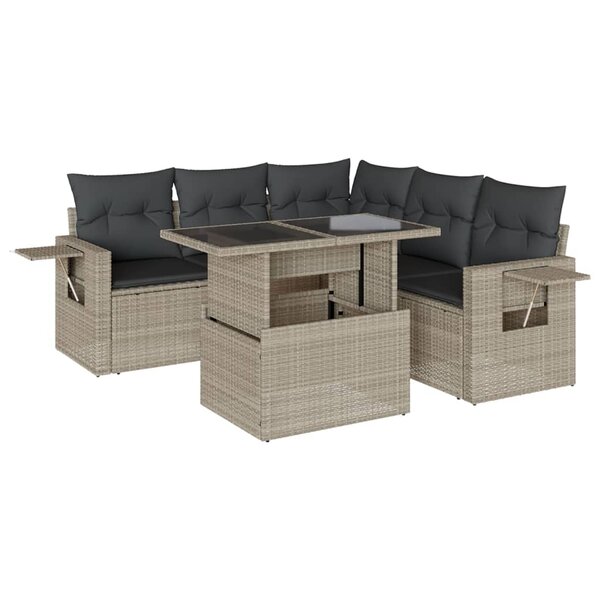 vidaXL Salon de jardin 6 Pièces avec coussins gris clair résine tressée