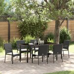 vidaXL Ensemble de Salle à Manger de Jardin de 7 Pièces avec Coussins Noir Poly Rattan