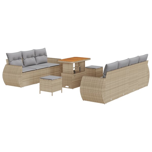 vidaXL Ensemble Canapé de Jardin de 10 pièces avec Coussins en Rotin Poly Beige Acacia