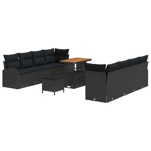 vidaXL Ensemble de canapé de jardin 11 Pièces Noir Poly rotin