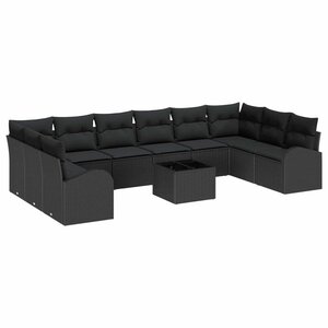 vidaXL Ensemble de Canapés avec coussin 11 Pièces Noir polyrotin