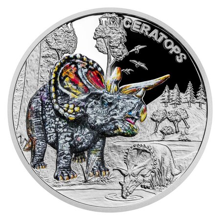Pièce de monnaie 1 Dollar Niue Tricératops 2022 – Argent BE