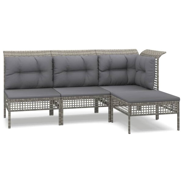 vidaXL Salon de jardin 4 Pièces avec coussins Gris Résine tressée