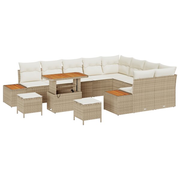 Ensemble de canapé de jardin en 12 pièces avec coussins beige en poly rotin acacia