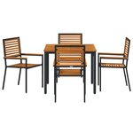 Ensemble de salle à manger de jardin vidaXL 5 pièces Noir Poly Rattan Acacia