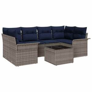 vidaXL Ensemble de canapé de jardin avec coussin 7 Pièces Gris polyrotin