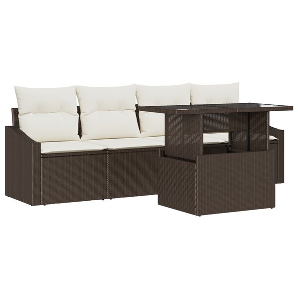 vidaXL Ensemble de Canapé de Jardin 5 Pièces avec Coussins Marron Poly Rattan