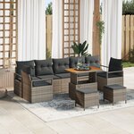 vidaXL Ensemble de canapé de jardin 10 pièces avec coussins en rotin poly gris acacia