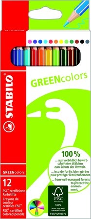 Étui carton de 12 crayons de couleur greencolors couleurs assorties stabilo