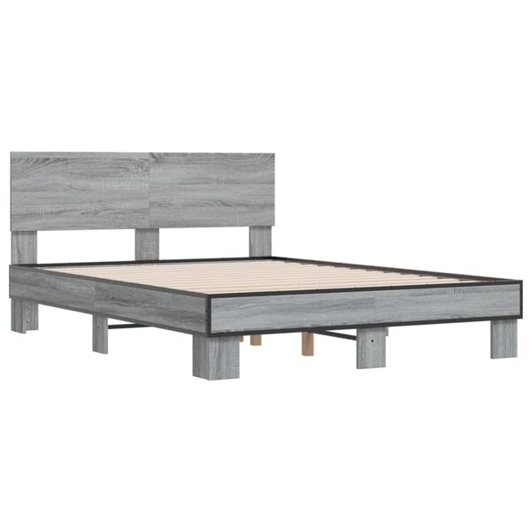 vidaXL Cadre de lit sonoma gris 120x190 cm bois d'ingénierie et métal