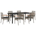 vidaXL Ensemble à manger de jardin et coussins 7 Pièces gris rotin
