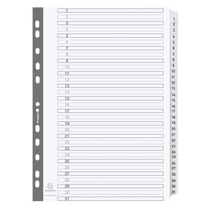 Intercalaires Imprimés À Touches Plastifiées - 31 Touches 1 À 31 - A4 - Blanc - X 10 - Exacompta