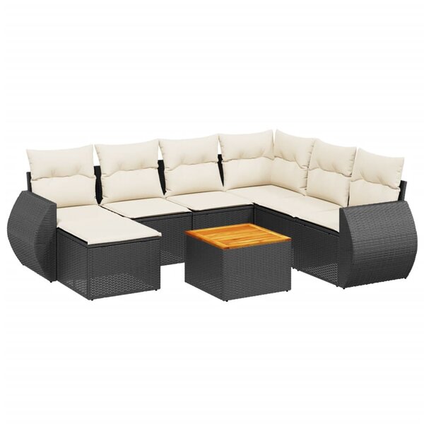vidaXL Salon de jardin 8 Pièces avec coussins noir résine tressée