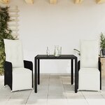 vidaXL Ensemble de bistro de jardin 3 Pièces coussins noir poly rotin