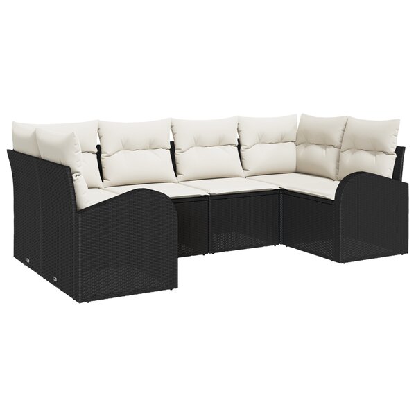 Ensemble de canapé de jardin vidaXL 6 pièces avec coussins Noir Rotin poly